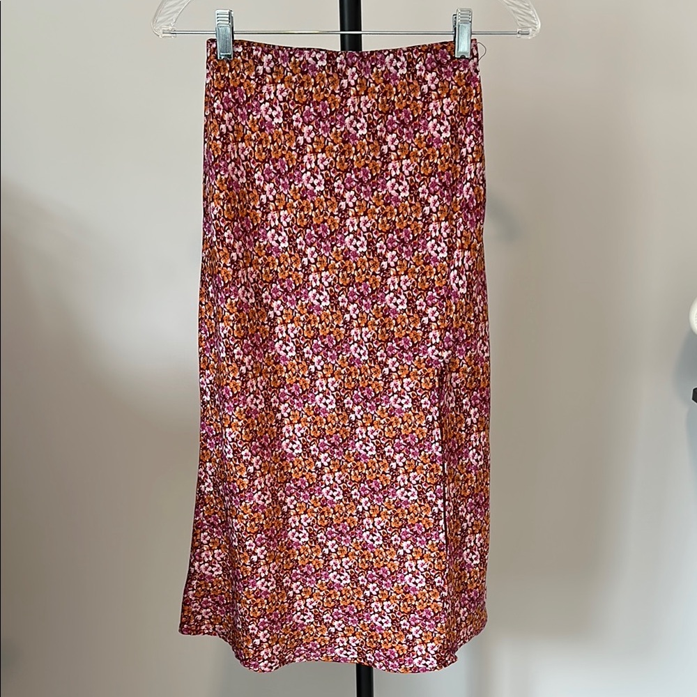 Blue Rain Orange Pink Midi Pencil Skirt with Slit